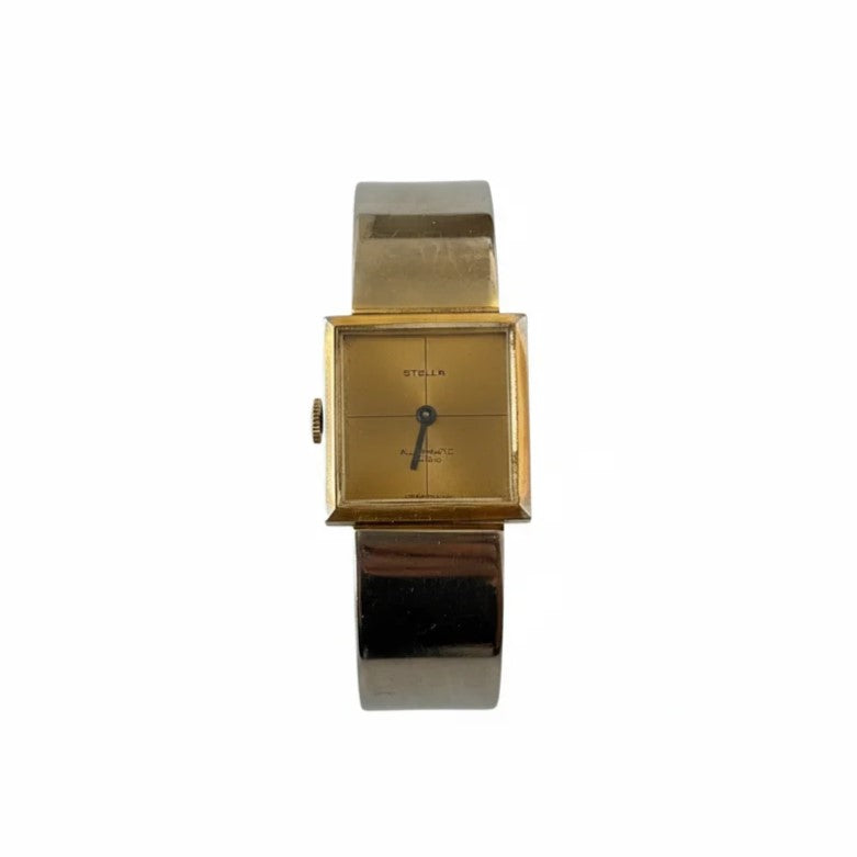 Royal Dynasty Women’s Bangle Cuff Watch, Square Gold‑Tone Dial, Hinged Bracelet, Working