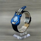 Guitar‑Shaped Quartz Wristwatch with Hard Guitar Case, Blue Body, Rock & Roll Novelty, 1990s–2000s