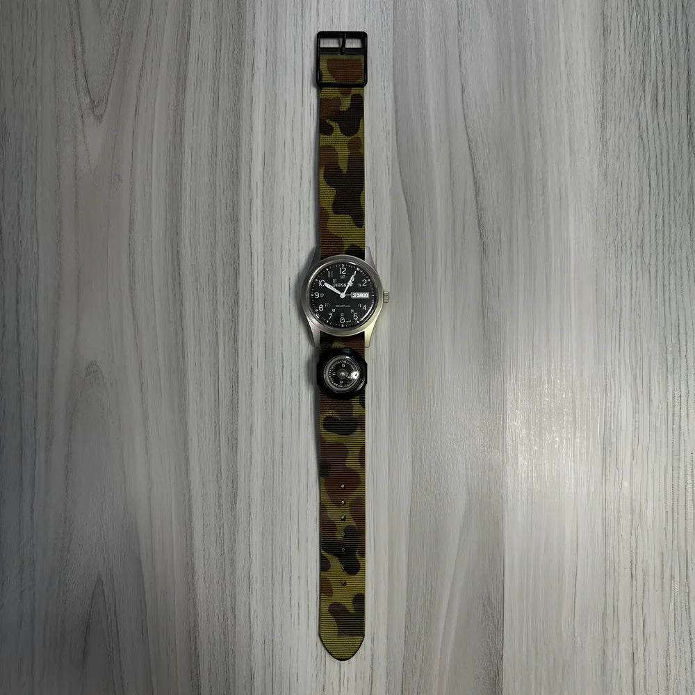 Vintage Consort Quartz Field Watch Day-Date Japan Mov’t on Camo NATO with Strap Compass