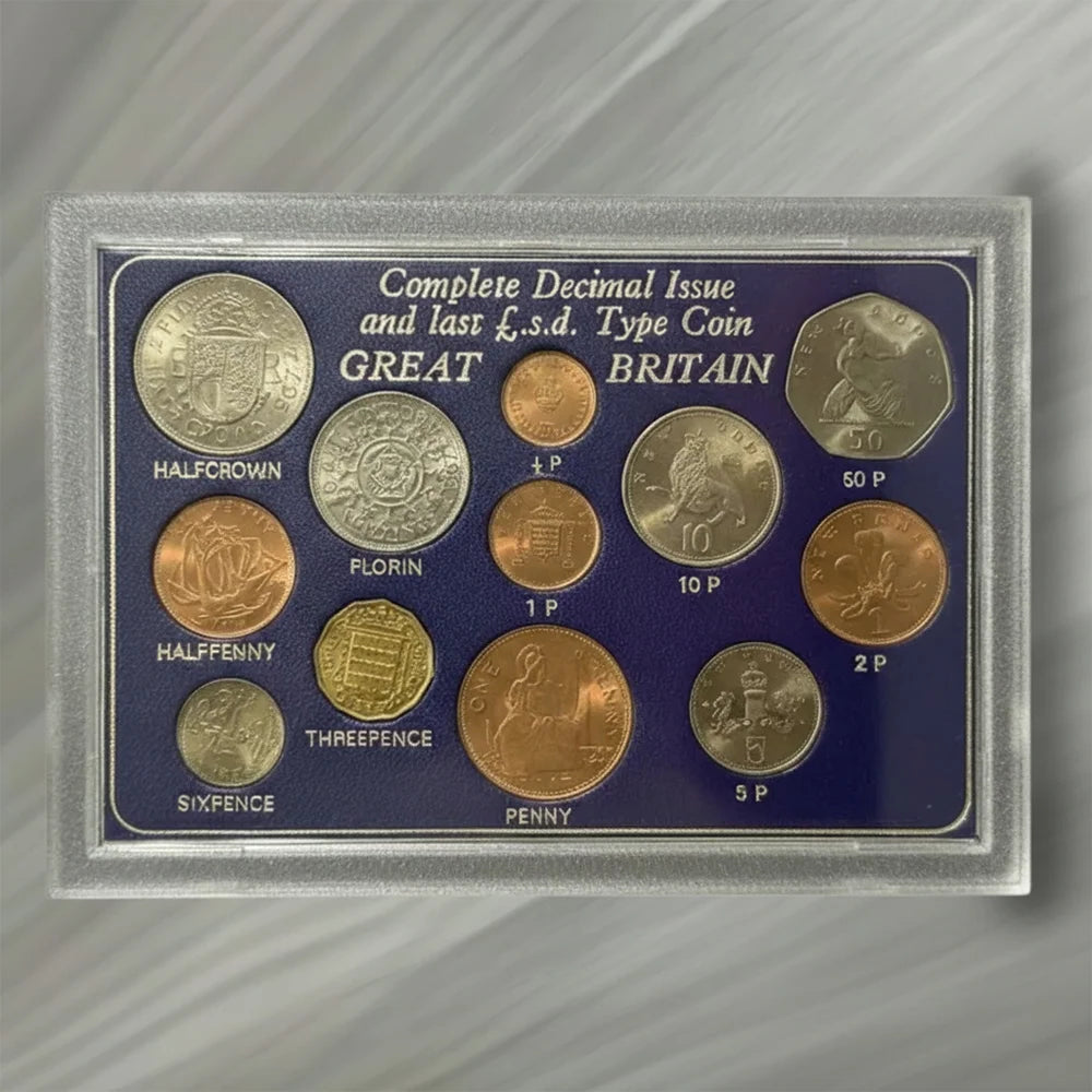Great Britain Complete Decimal Changeover Coin Set, Pre-Decimal & Decimal Type, 1967–1971, Uncirculated