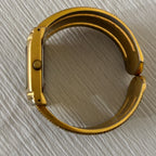 Vintage gold‑tone bangle cuff quartz watch, square rope‑edge bezel, 14K gold‑plated/filled style, retro fashion jewelry