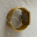 Vintage gold‑tone bangle cuff quartz watch, square rope‑edge bezel, 14K gold‑plated/filled style, retro fashion jewelry