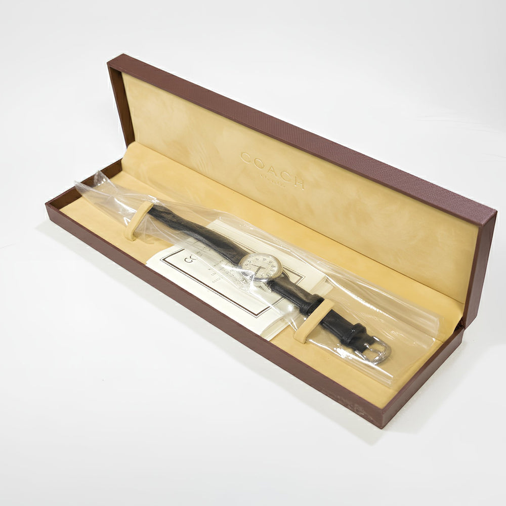 Coach Women’s Quartz Watch, Small Seconds Dial, Black Leather Strap, Box & Papers