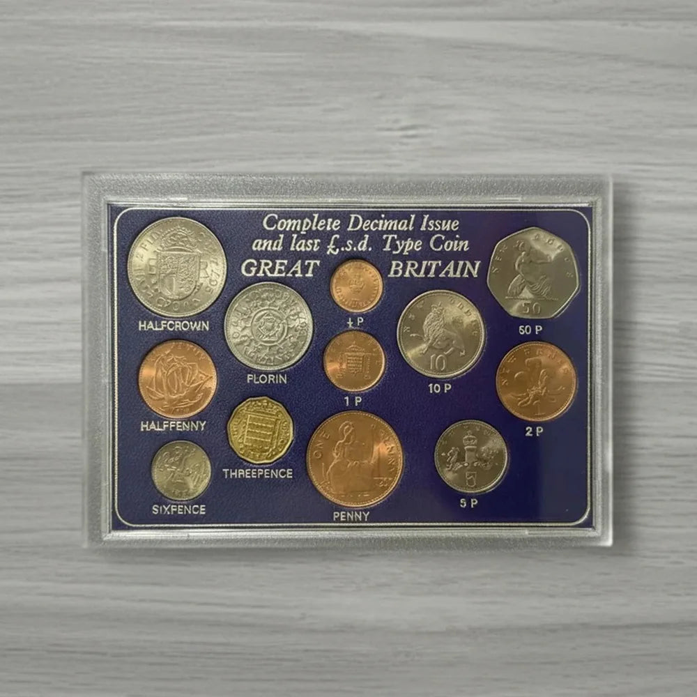 Great Britain Complete Decimal Changeover Coin Set, Pre-Decimal & Decimal Type, 1967–1971, Uncirculated