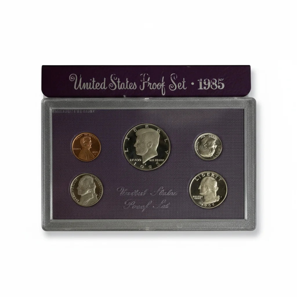 1985 United States Mint Proof Set (San Francisco “S”), 5 Coins, Original Purple Case