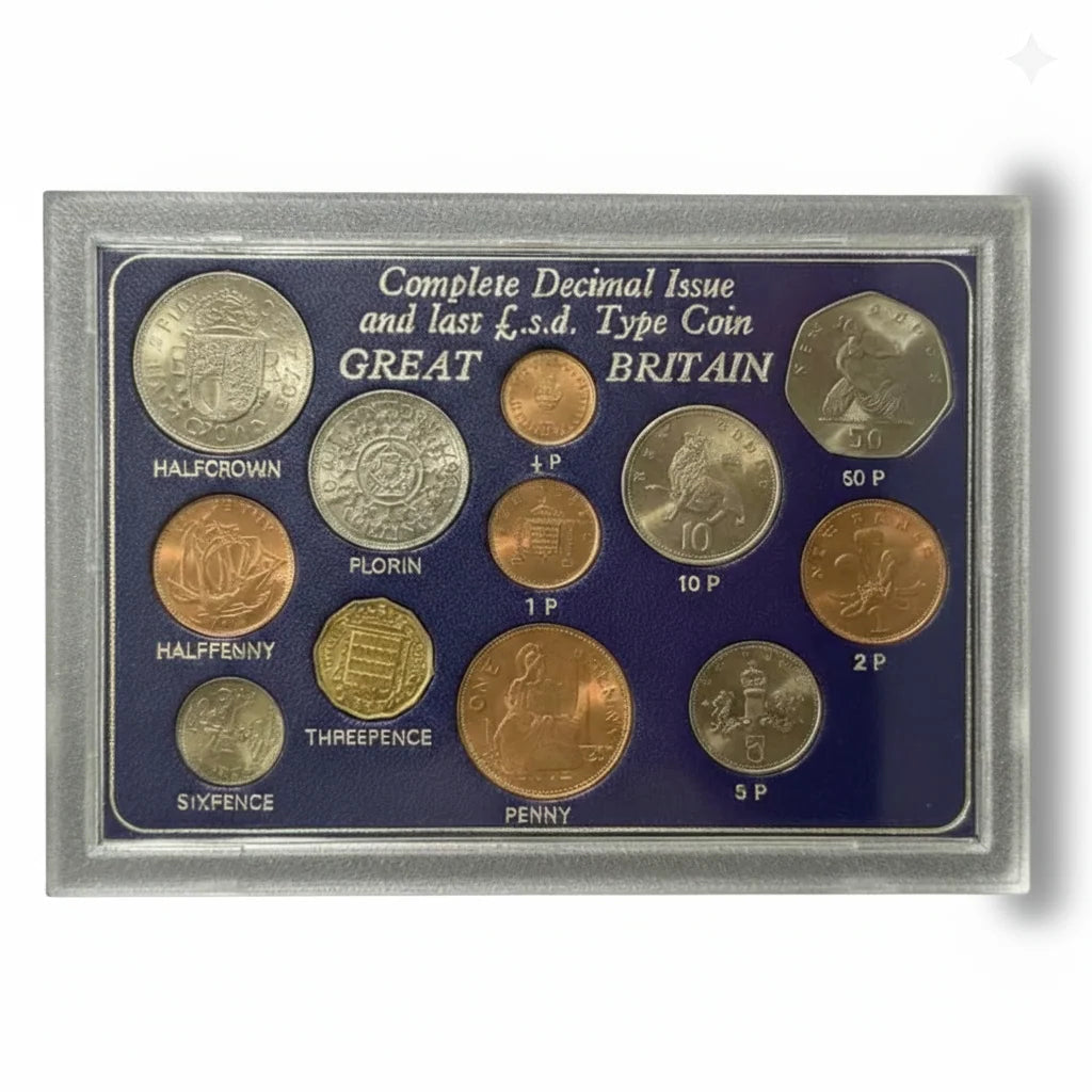 Great Britain Complete Decimal Changeover Coin Set, Pre-Decimal & Decimal Type, 1967–1971, Uncirculated