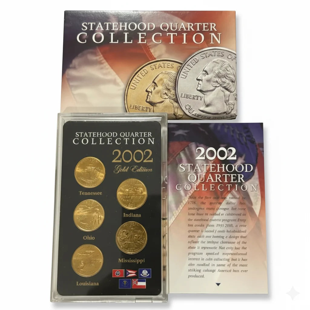 2002 U.S. Mint State Quarters Proof Set– Gold-Plated 5-Coin Collection