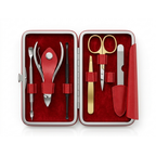 Professional Mini Mani Pedi Kit 6-in-1 - Nail Grooming Set with Red Clamshell Case