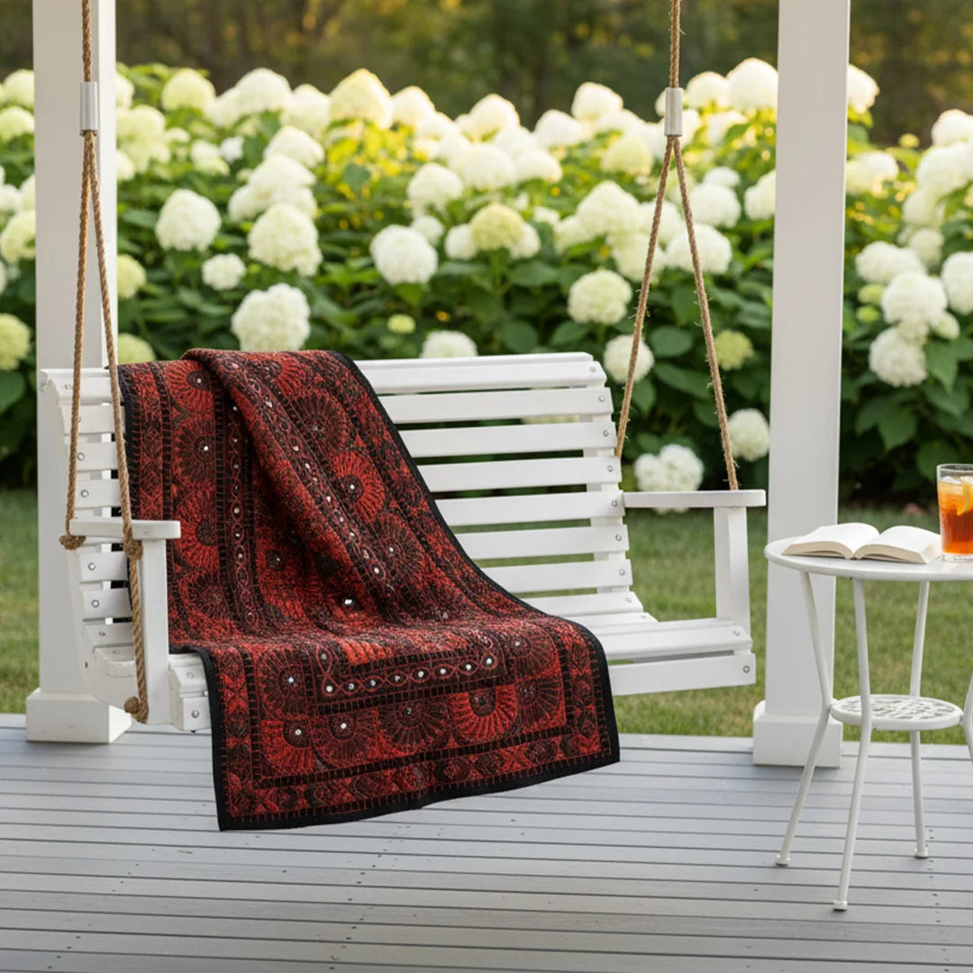 Traditional Vintage Ralli Quilt – Folk Embroidery, Mirror Work, Handmade by Craftswomen from Thar Desert, Sindh, Pakistan