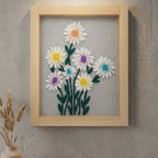Pastel Daisy Embroidered Wall Hanging with Wooden Frame | 10×12 Inch