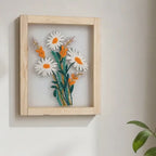 White Daisy Floral Embroidered Wall Hanging with Wooden Frame | 10×12 Inch