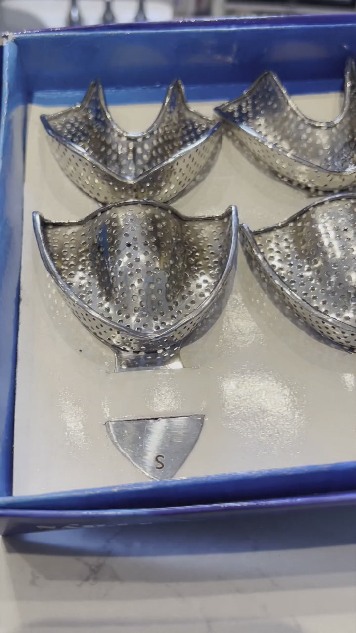 Premium Dental Impression Tray Set - 6 Pcs Perforated Stainless Steel Full Arch Upper & Lower Metal Trays