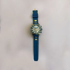 Mini Focus Men’s Blue & Gold Chronograph Sport Watch – Quartz, Silicone Strap