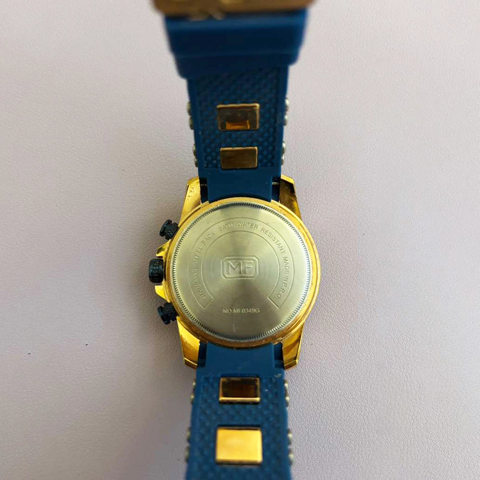 Mini Focus Men’s Blue & Gold Chronograph Sport Watch – Quartz, Silicone Strap