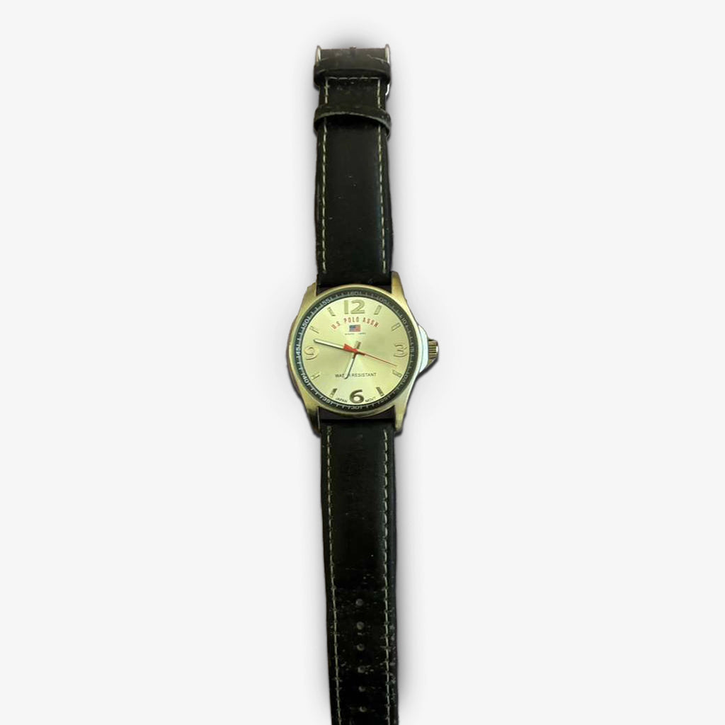 U.S. Polo Assn. Men’s Quartz Watch – Silver Case, Cream Dial, Black Leather Strap