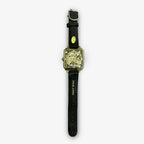 Vintage PICO Skeleton Mechanical Watch – Square Gold‑Tone Case, Hong Kong, Black Leather Strap