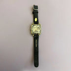 Vintage PICO Skeleton Mechanical Watch – Square Gold‑Tone Case, Hong Kong, Black Leather Strap