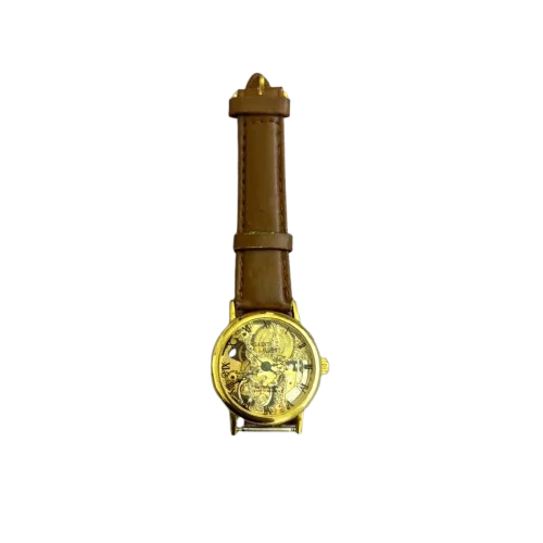 Vintage Saint Laurent Co. Skeleton Mechanical Watch – Gold‑Tone Case, Brown Leather Strap