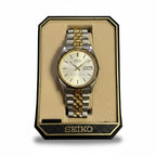 Seiko Quartz Day‑Date Men’s Watch, Two‑Tone Jubilee Bracelet, Silver “Platinum” Dial, Boxed, 1990s