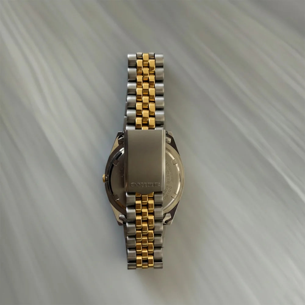 Seiko Quartz Day‑Date Men’s Watch, Two‑Tone Jubilee Bracelet, Silver Dial, Boxed, 1990s